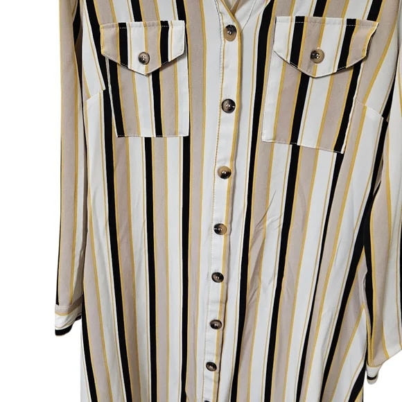 NY Collection Striped Button-Down Shirt Dress Size L - Picture 6 of 13